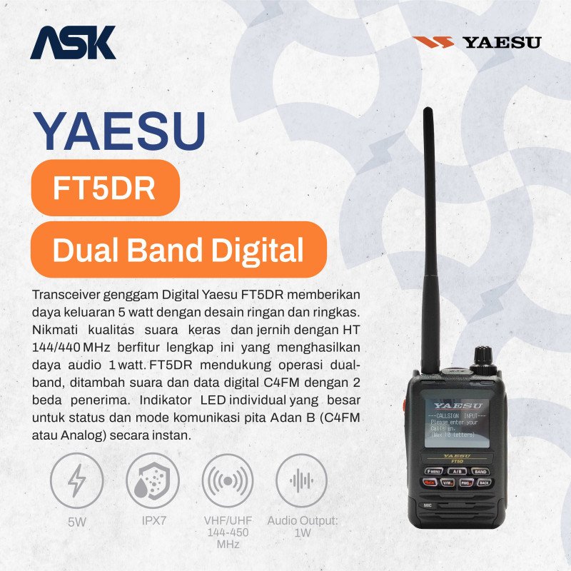Handy Talky YAESU - FT5DR | Dual VHF 144-148MHz UHF 430-450MHz