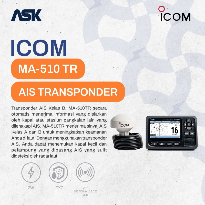 AIS Class B ICOM  - MA510TR | GPS VHF 161.500 MHz to 162.025 MHz