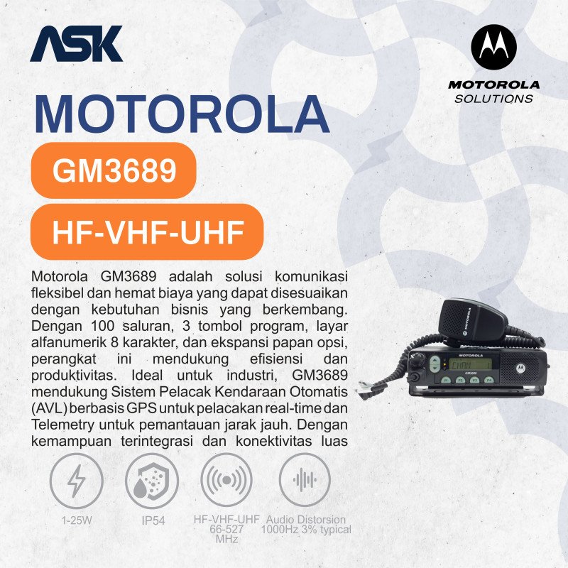 Radio Mobile GM3689 MOTOROLA / Radio Rig GM 3689 25Watt