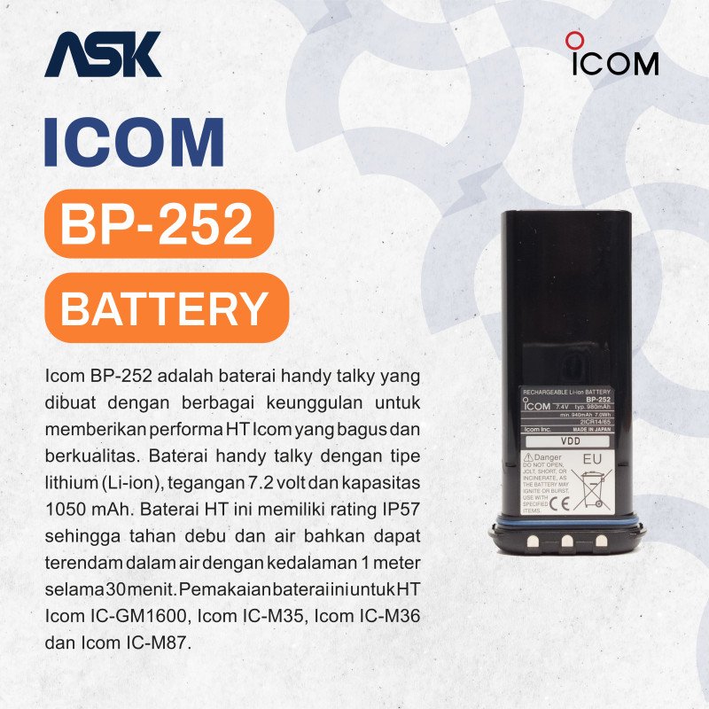 Battery Handy Talky BP-252 ICOM / Baterai HT BP252 ICOM