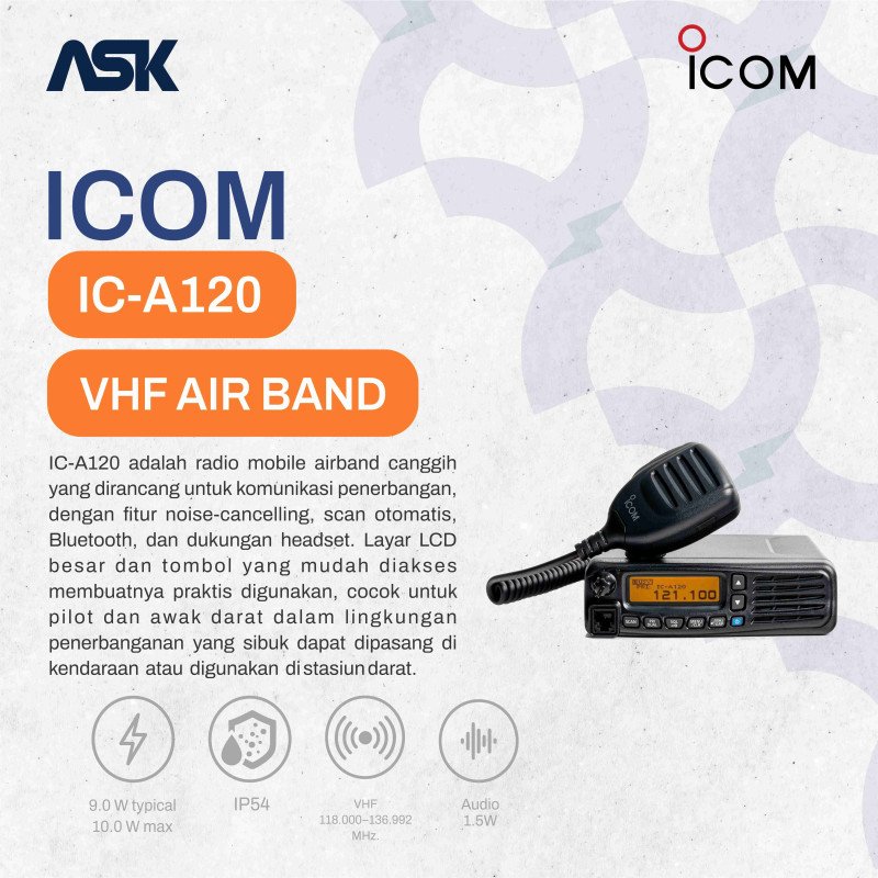 Mobile Radio ICOM  -  A120 Air Band | VHF 118.000–136.992 MHz