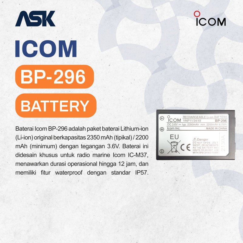 Battery Handy Talky BP-296 ICOM / Baterai HT BP296 ICOM